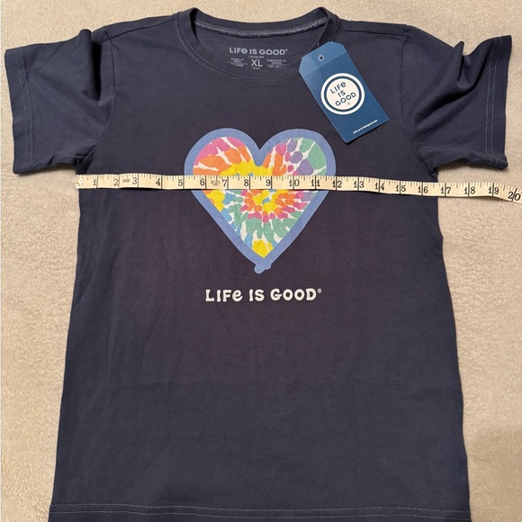 Life is Good Navy Tie Dye Heart Crusher T-Shirt - Picture 2 of 6